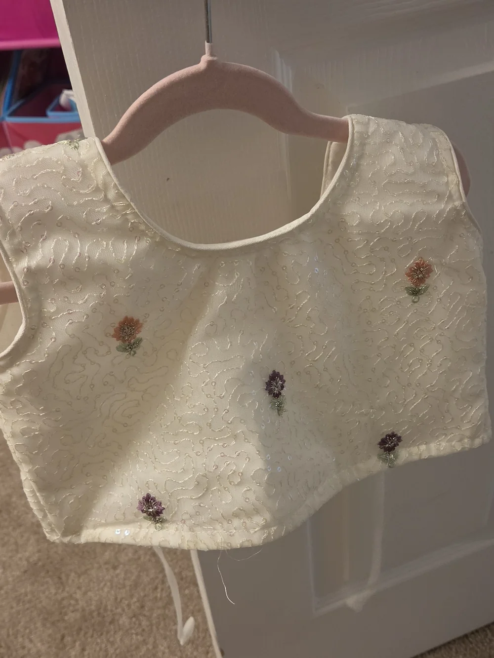 Ivory Sequin Embroidered Crop Top with Floral Embellishments